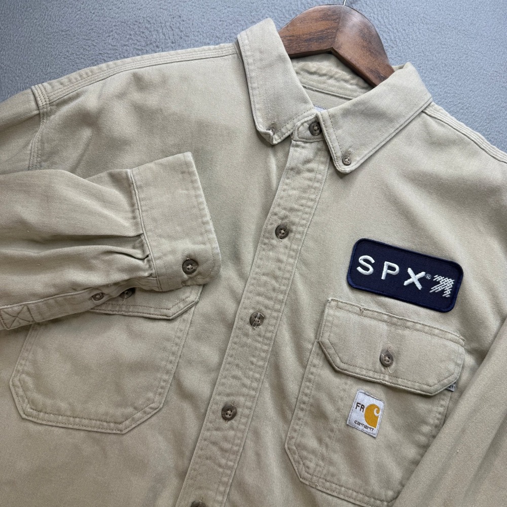 Carhartt FR 294-62 Work Shirt Mens Large Khaki Cotton Nylon Flame Resistant SPX